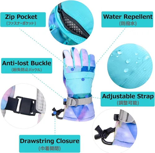 Miniatura 3 de Azarxis Guantes de esquí de nieve para niños, impermeables, resistentes al viento, cálidos guantes de snowboard para niños y niñas