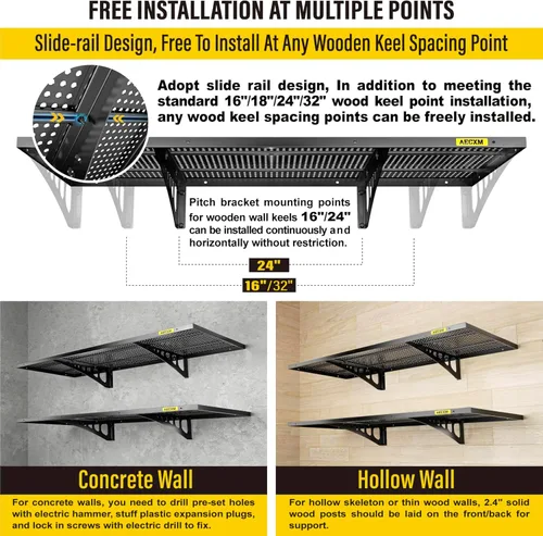 Miniatura 7 de Aecxm Paquete de 2 estantes de pared de garaje ajustables de 1.64x4 pies con capacidad de carga de 560 libras, estante de almacenamiento montado