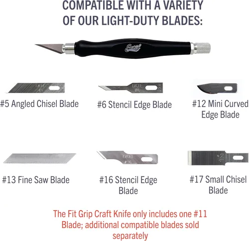 Miniatura 5 de Excel Blades Fit Grip - Cuchillo de manualidades con hoja en ángulo de acero al carbono ultra afilada #11 - Cuchillo de precisión con agarre de goma