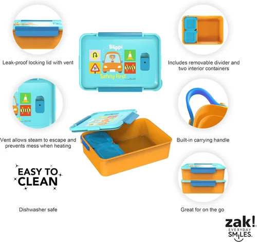 Miniatura 5 de Zak Designs Blippi Caja Bento de plástico reutilizable con sello a prueba de fugas, asa de transporte, ventilación de vapor para microondas