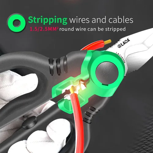 Miniatura 2 de LAOA Tijeras de electricista de acero inoxidable dentadas de 6 pulgadas con dientes antideslizantes fuertes ranuras de alambre Tijeras y funda