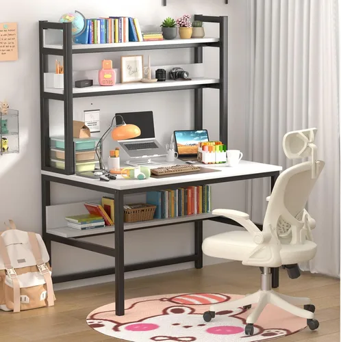 Miniatura 17 de Escritorio de computadora Aquzee con aparador, escritorio de 47" de ancho x 23.6" de profundidad con estantes, escritorio alto de oficina en casa