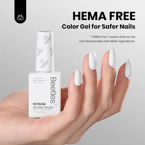 Miniatura 2 de Beetles - Esmalte de uñas de gel ultravioleta semipermanente sin HEMA de alto brillo para manicura francesa y arte de uñas, frasco a juego, blanco