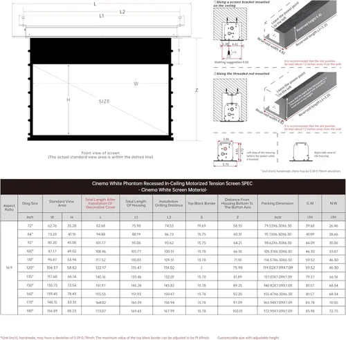 Miniatura 6 de VIVIDSTORM - Pantalla de proyector de cine blanco con tensión motorizada Phantom empotrada en el techo desde 2004-72 pulgadas para proyector normal