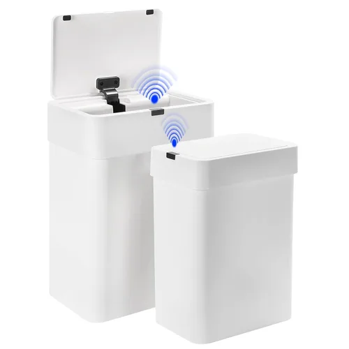 SYNCVIBE Paquete de 2 cubetas de basura para baño con tapa - 2.5 galones y 4 galones con sensor de movimiento, basurero inteligente, papelera