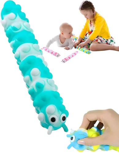 Miniatura 13 de 4 juguetes 3D de oruga para ansiedad con 10 segundos de iluminación, juguetes sensoriales de silicona con succión, antiansiedad, entrenador