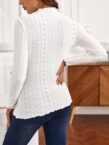Miniatura 2 de SOLY HUX Camiseta de maternidad para mujer, cuello alto falso, ribete de volantes, color liso, manga larga, casual, camiseta