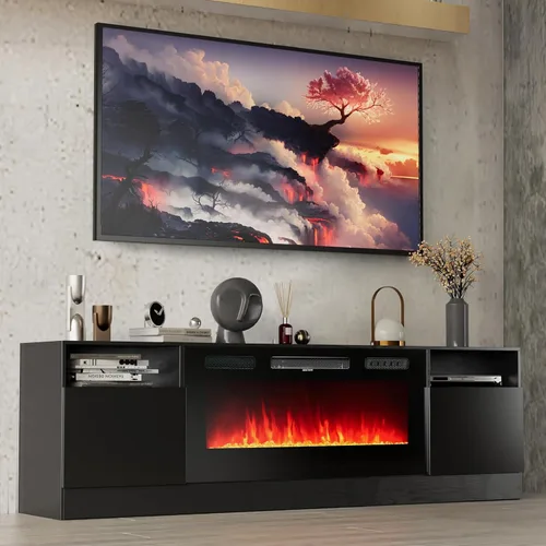 Miniatura 9 de oneinmil Soporte de TV con chimenea eléctrica de 36 pulgadas, centro de entretenimiento con luz LED, soporte de entretenimiento con textura