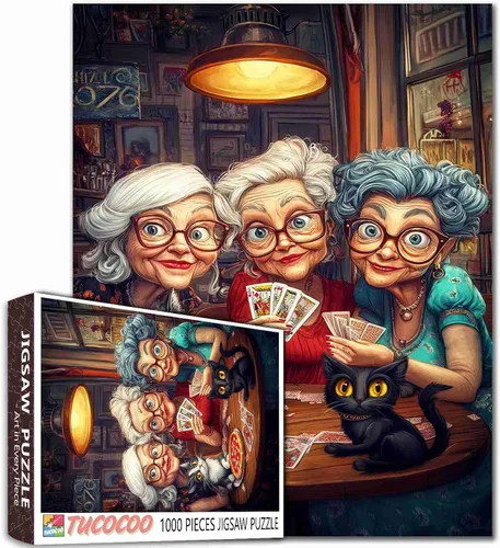 Miniatura 20 de Rompecabezas de mujer vieja de 1000 piezas para adultos, familias (niña, dama, pizza, naipe, vino tinto, amigas) piezas que encajan perfectamente