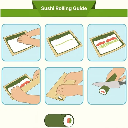 Miniatura 5 de JapanBargain S-3155, Alfombrilla de rodillo de bambú verde para sushi de 9-1/2 pulgadas, cuadrada