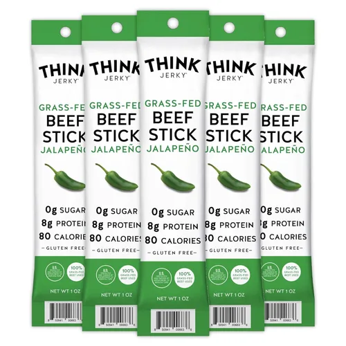 Miniatura 8 de Think Jerky Palitos de Carne de Res con Jalapeño, Sin Gluten y Sin Azúcar, Sin Nitratos, Apto para Keto y Paleo, Snack de Carne Alto en Proteínas