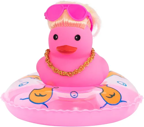 wonuu Decoración de pato de goma para automóvil, color de pelo, pato de automóvil, adornos de pato, accesorios con mini anillo de natación y gafas