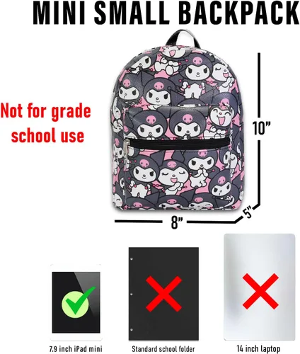 Miniatura 6 de Kuromi - Juego de mini mochila para niños, mochila Kuromi de piel sintética de 10 pulgadas con bolsillo frontal y botella de agua, paquete