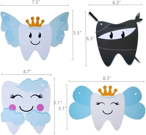 Miniatura 6 de Aduck Guirnalda de fiesta de primer diente, 10 recortes únicos de personajes dentales, decoraciones temáticas de hadas de dientes para niños