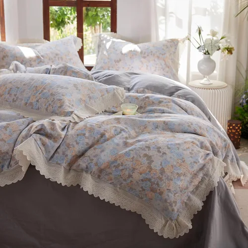 Miniatura 14 de Elegante juego de funda de edredón floral de 3 piezas, 100% algodón estético, funda de edredón y 2 fundas de almohada, juego de ropa de cama suave