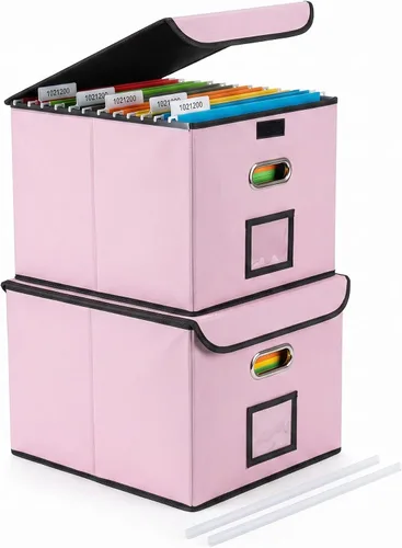 Miniatura 17 de Cajón Organizador de Archivos CADONO con Tapa, Organizador de Carpetas de Archivos Plegable con Deslizador de Plástico, Caja de Carpetas de Archivos