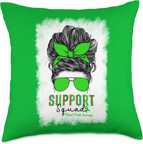 Miniatura 4 de Support Squad Mental Health Awareness Month For Women Green Throw Pillow