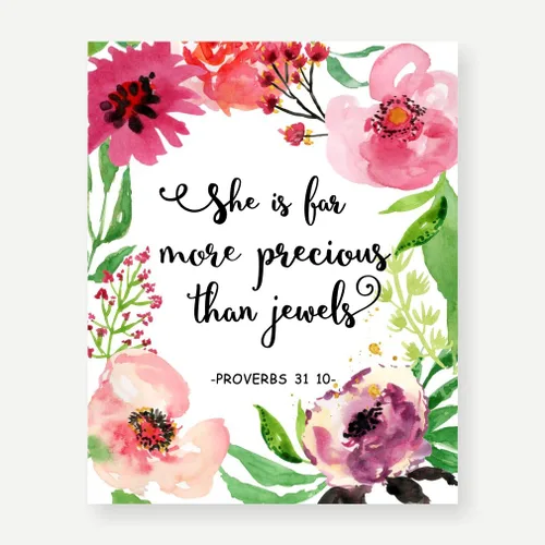 Miniatura 2 de Eleville 11 x 14 sin marco She is far more precious than jewels Floral acuarela Art Print Bible Cite Kids Wall Art Nursery Decor Inspiration Print