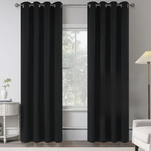 Miniatura 18 de KEQIAOSUOCAI Cortinas de lino 100% opacas de 100 pulgadas de largo, 2 paneles para dormitorio, estilo casa de campo moderna, completamente negro