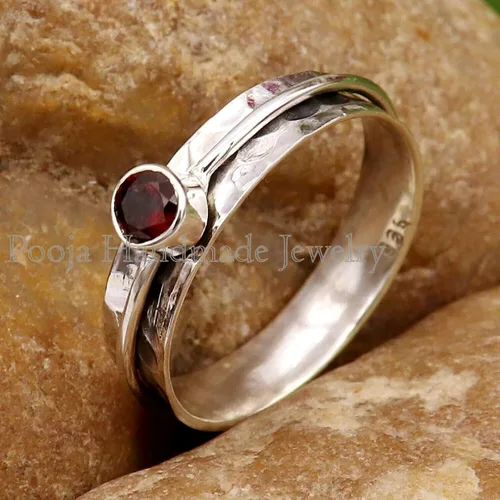 Miniatura 3 de garnet stone ring spinner rings women meditation ring wide band ring anixety ring dainty ring spinner ring boho ring fidget ring women ring hammered