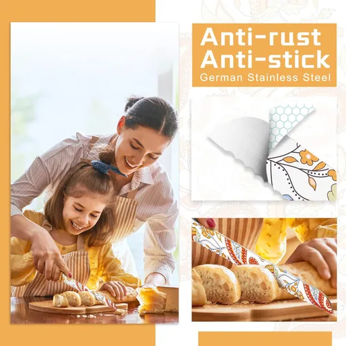 Miniatura 3 de Astercook Juego de cuchillos con diseño de cachemira con tapa, cuchillos coloridos aptos para lavavajillas con 6 fundas de cuchillos, juego