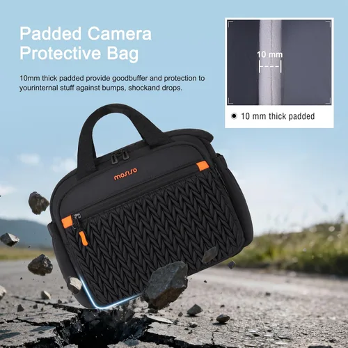 Miniatura 3 de MOSISO Bolsa para cámara para fotógrafos, bolsa de hombro para fotografía para cámaras DSLR/SLR/SLR/sin espejo, funda acolchada con orejas de trigo