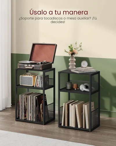 Miniatura 6 de VASAGLE Soporte para tocadiscos, mesa auxiliar de 3 niveles, almacenamiento de discos de vinilo hasta 100 álbumes, mesa auxiliar para sala de estar