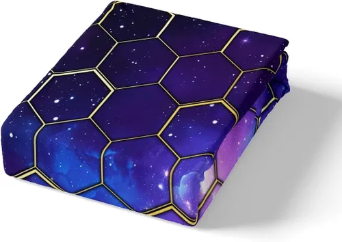 Miniatura 5 de Manfei Juego de sábanas bajeras de panal de galaxia, tamaño individual, 2 piezas, estampado geométrico hexagonal, funda de cama de cielo estrellado