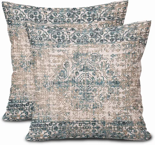 Miniatura 23 de Fundas de almohada boho naranja azul 20x20 pulgadas, juego de 2 fundas de almohada estilo bohemio alfombra vintage étnica para sofá, fundas
