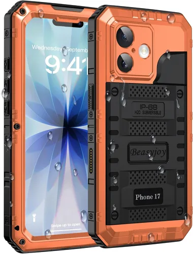 Miniatura 35 de Beasyjoy - Funda impermeable para iPhone 13 Pro, carcasa de metal con protector de pantalla integrado, carcasa protectora de cuerpo completo de Negro