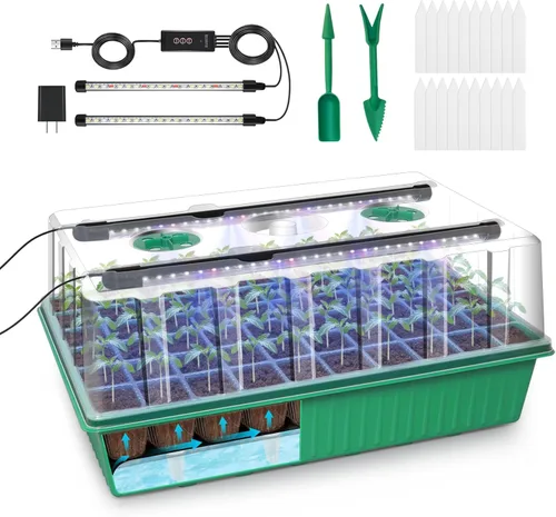 GOOINMILL Bandeja Iniciadora de Semillas con Autoriego con Luz de Crecimiento Temporizada, Bandeja Iniciadora de Plantas de 80 Celdas Kit Iniciador