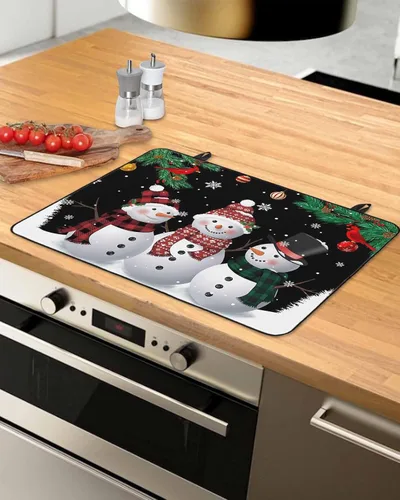 Miniatura 14 de Cubierta de estufa para estufa eléctrica, diseño de Navidad, invierno, fondo rojo nieve, cubierta superior de estufa para parte superior de vidrio