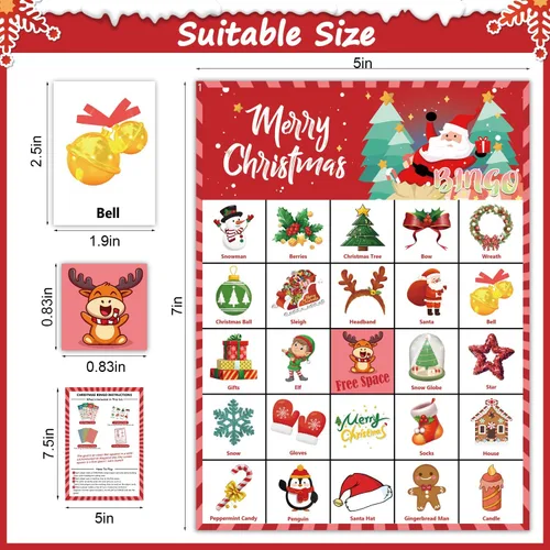 Miniatura 3 de VESPRO 46 tarjetas de juego de bingo de Navidad para 30 jugadores, juegos de fiesta de Navidad para niños, actividades en el aula