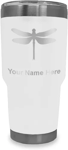 Miniatura 24 de LaserGram Vaso aislado al vacío de 20 onzas, libélula, grabado personalizado incluido (negro)