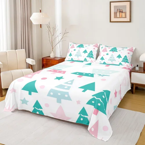 Miniatura 46 de Erosebridal Juego de ropa de cama individual con diseño de árbol de Navidad, muñeco de nieve, decoración de corona de Navidad, sábana bajera