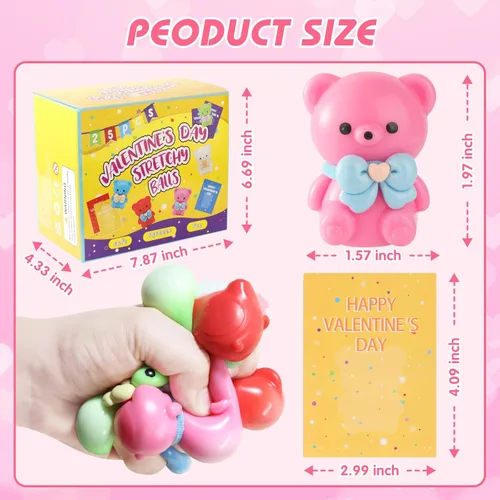 Miniatura 3 de Juego de 25 bolas antiestrés para el día de San Valentín, bolas de alivio para apretar, juguetes elásticos para aliviar la ansiedad, lindos juguetes