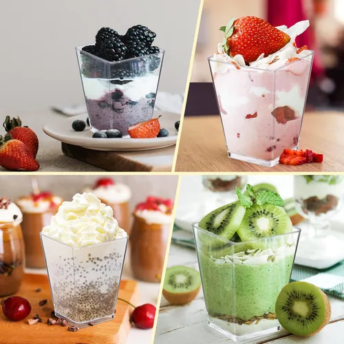 Miniatura 5 de Eupako Paquete de 50 vasos cuadrados de plástico transparente de 5 onzas, vasos pequeños de plástico transparente, ideales para postres, aperitivos