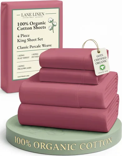 Miniatura 176 de LANE LINEN Sábanas 100% algodón orgánico para cama tamaño King, sábanas de percal suave, transpirables, de lujo, estilo hotelero, lavables a 09