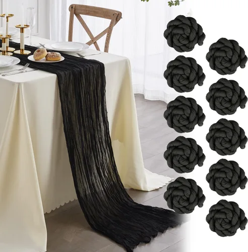 Miniatura 22 de Nialnant Camino de mesa de estopilla azul bebé, camino de mesa bohemio de 13 pies para cocina, cena, fiesta de Año Nuevo azul, decoración de bodas