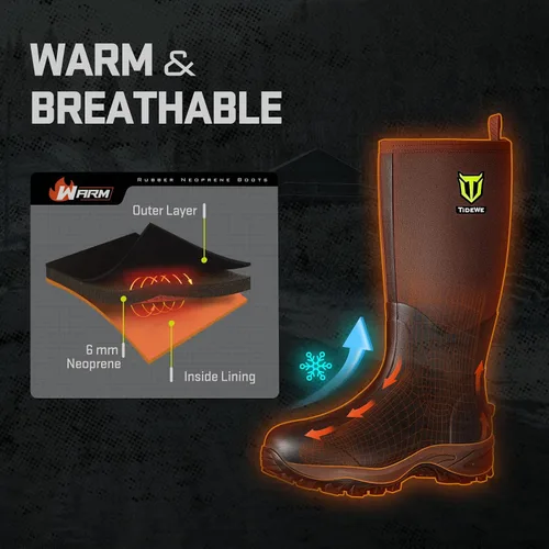 Miniatura 4 de TIDEWE Botas de Neopreno de Goma para Hombres y Mujeres, Botas de Neopreno Impermeables Resistentes de 6mm, Botas de Lluvia Botas de Caza Botas