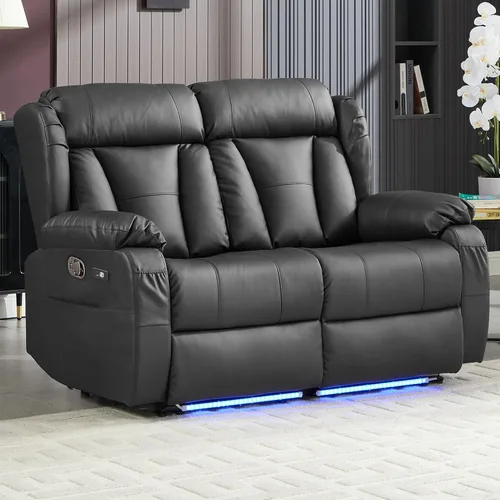 Miniatura 29 de Sofá biplaza reclinable manual de 110 pulgadas, sillón reclinable de 4 asientos con consola, mesa plegable y salidas integradas, sofá reclinable