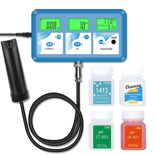 Monitor de pH hidropónico ppm, WiFi 6 en 1 medidor de pH EC para sistema de cultivo hidropónico, monitoreo continuo pH PPM EC CF humedad temperatura