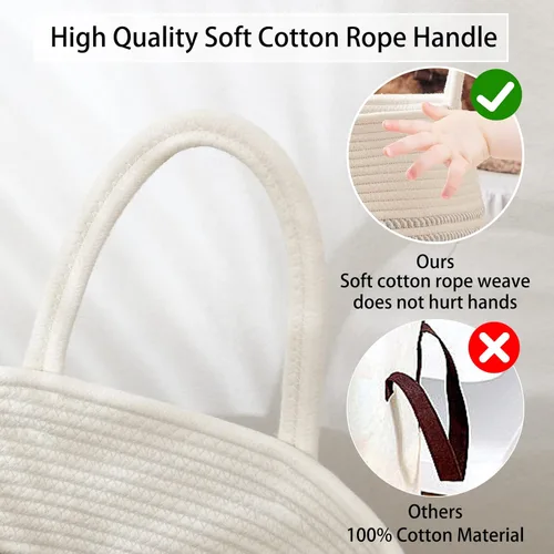 Miniatura 5 de OIAHOMY Cesta para ropa sucia tejida de cuerda de algodón, canasto grande para ropa con asas de algodón extendidas para almacenamiento de ropa