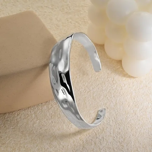Miniatura 5 de Brazalete grueso de plata de ley estilo vintage con textura martillada estilo declaración, pulseras abiertas para mujer