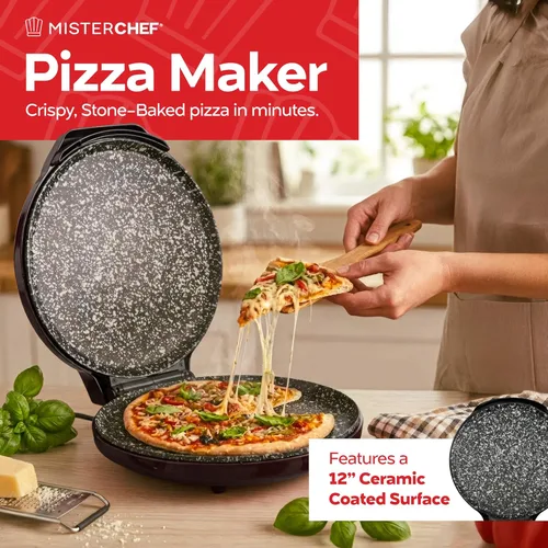 Miniatura 2 de MisterChef Máquina de pizza para encimera, mini horno de pizza de 1450 W, horno para hacer pizza con placa de cerámica antiadherente de 12 pulgadas