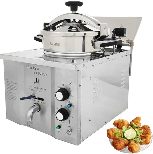 Macheine de pollo frito comercial de alta presión de 16L, máquina de freír eléctrica de cocina profunda con canasta, freidora de presión de acero