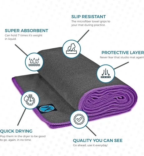 Miniatura 3 de Toalla de yoga de microfibra antideslizante para esterilla de yoga, toalla de yoga caliente para sudor y agarre, 24 x 72 pulgadas