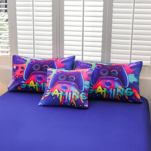 Miniatura 4 de Aimuan Juego de edredón de videojuegos para niños, conjunto de ropa de cama para niños, consola de videojuegos, botones de acción, novedoso y Morado