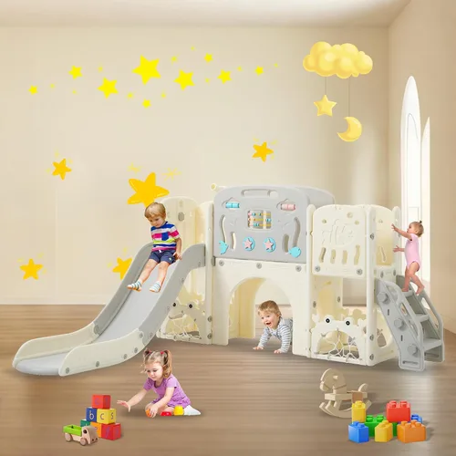 Miniatura 11 de Tobogán infantil 11 en 1, tobogán para niños pequeños de 1 a 3 años con telescopio, aro de baloncesto y telescopio, juego para interiores y Azul