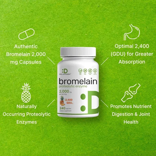 Miniatura 4 de Suplemento de bromelina 2,000 mg por porción, 240 cápsulas – Enzimas proteolíticas naturales de piña fresca – Apoya la digestión de nutrientes